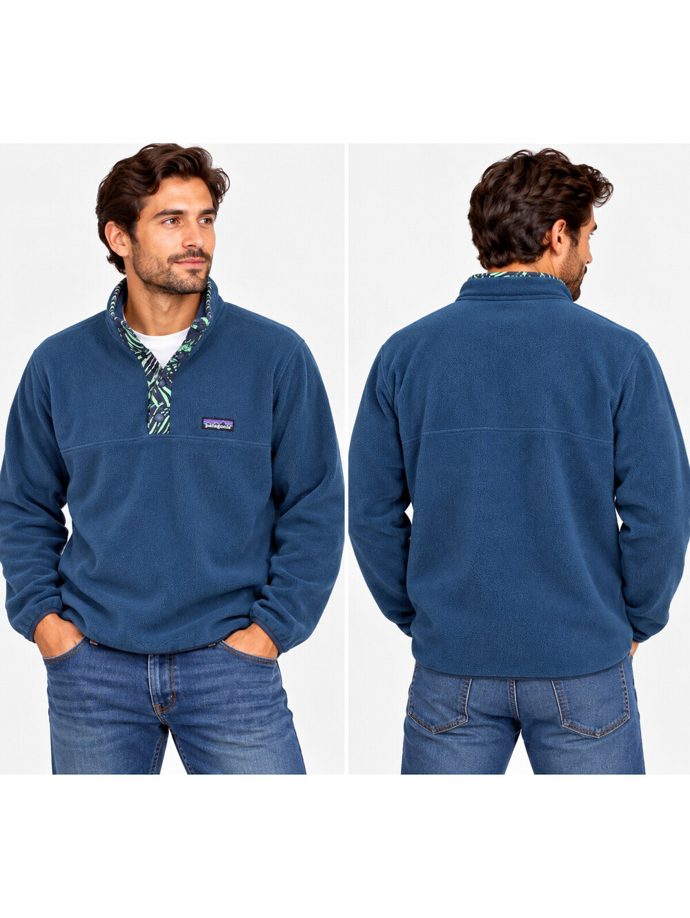 Patagonia Synchilla Snap-T Fleece Pullover Mens Large Blue Pattern Trim*FLAW*